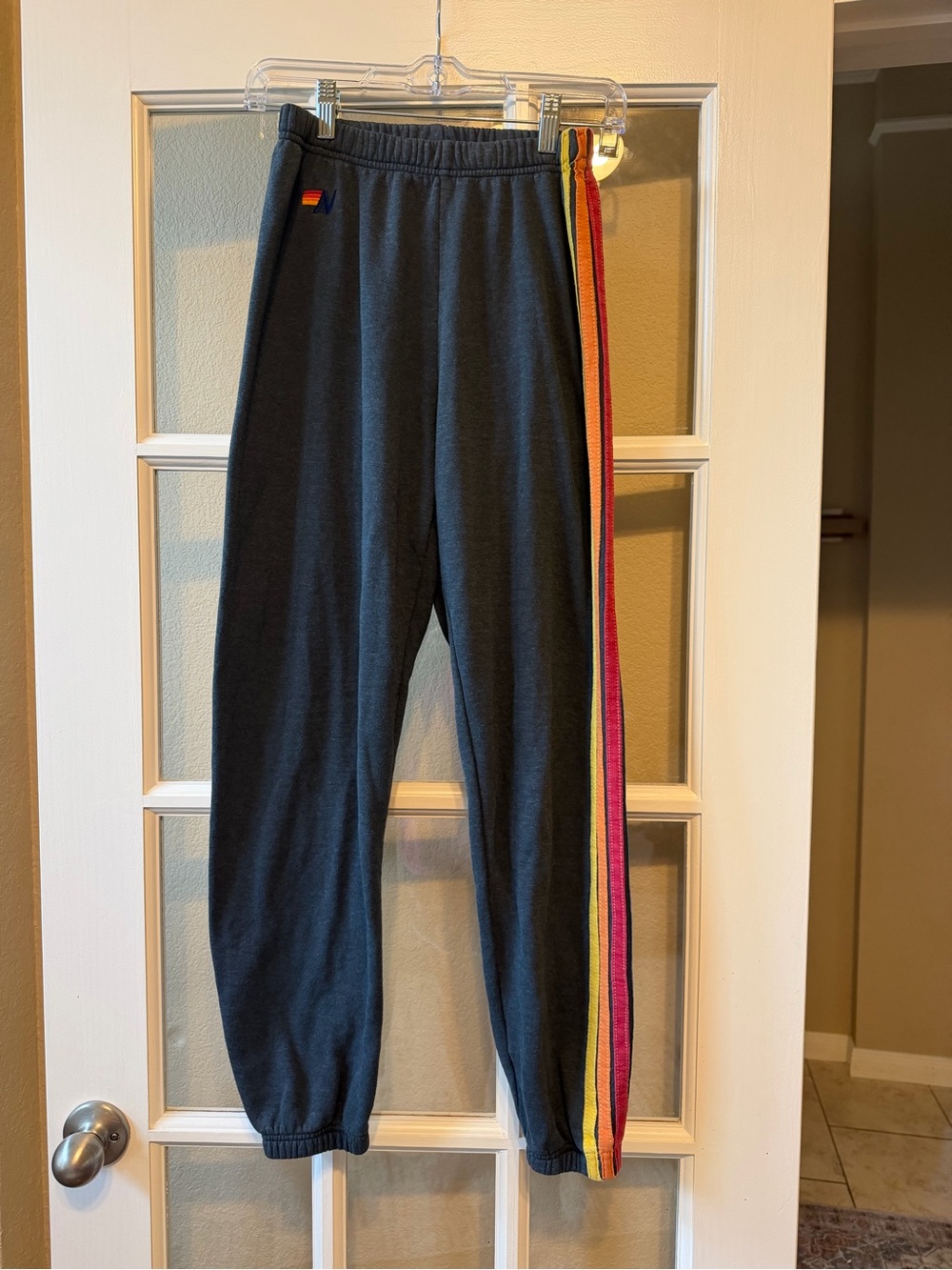 Aviator Nation Navy Joggers with Rainbow Side Stripes